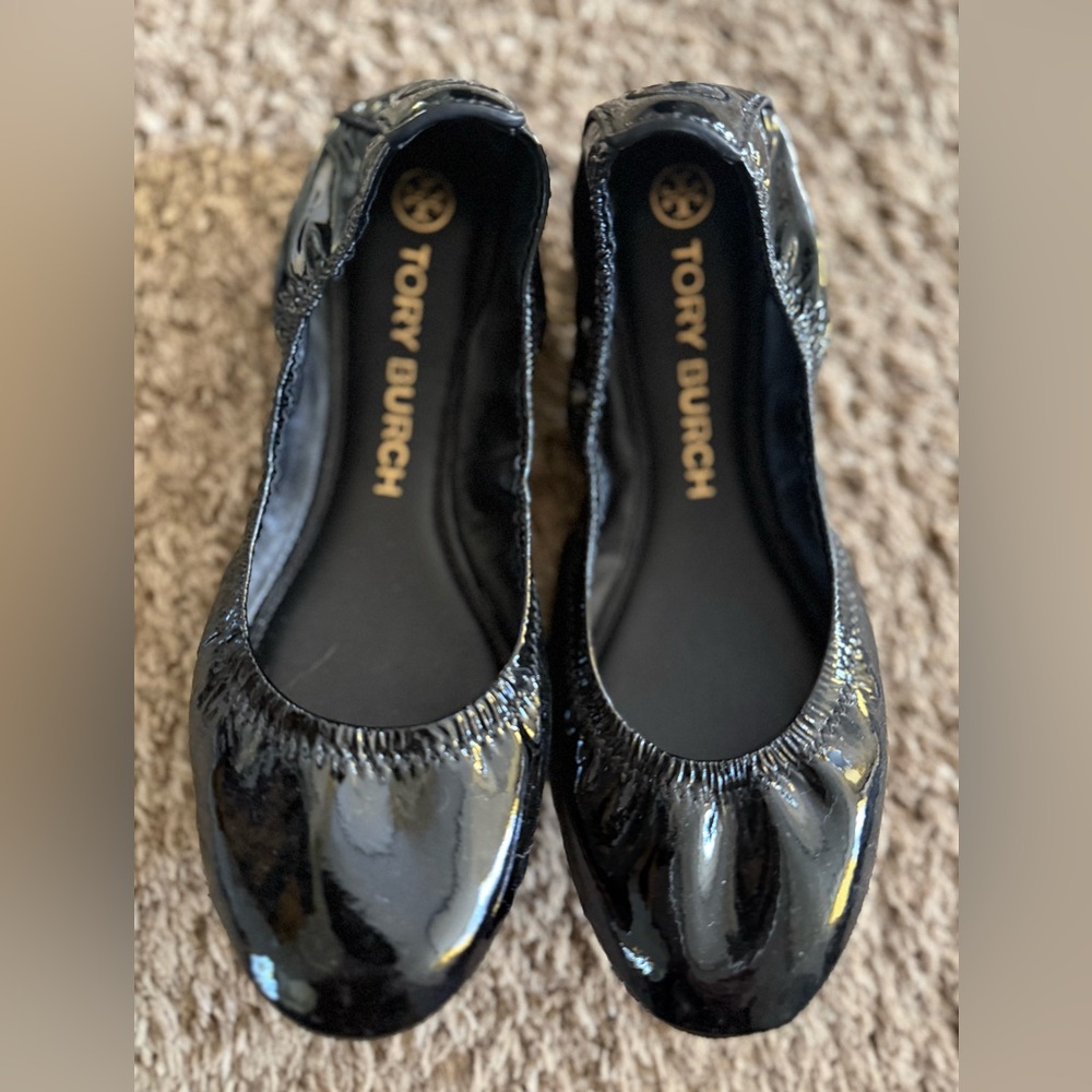 Tory Burch Shiny Black Ballet Flats
